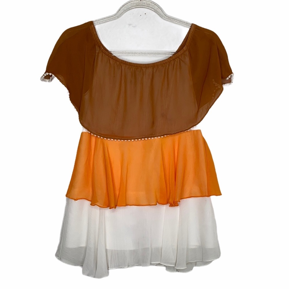 Roam New York Brown/Orange Tiered Ruffle Shirt XS